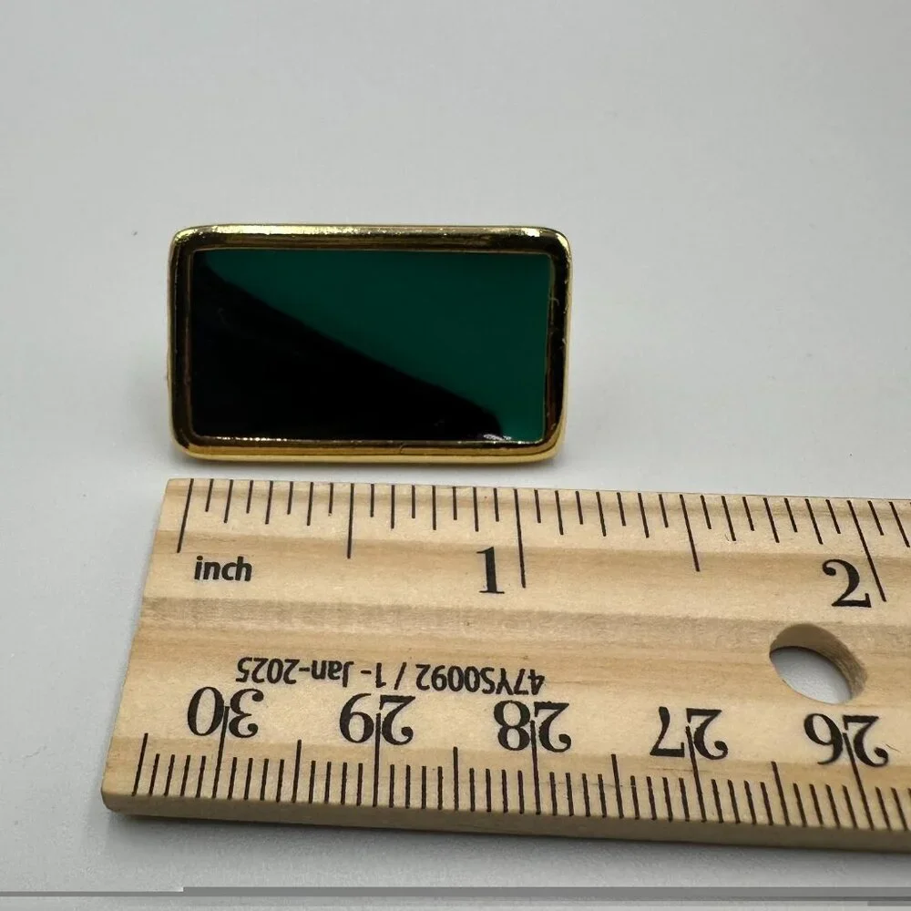 3/$30 Vintage Green Black Clip On Earrings Gold Tone Rectangular Color Block 1